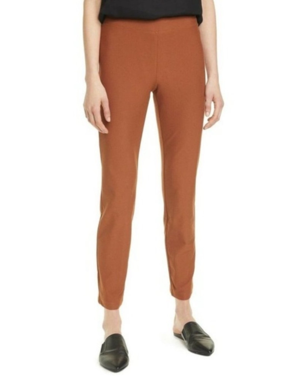 Eileen Fisher Slim Ankle Cinnamon Crepe Pull On Textured Trouser Legging Pants